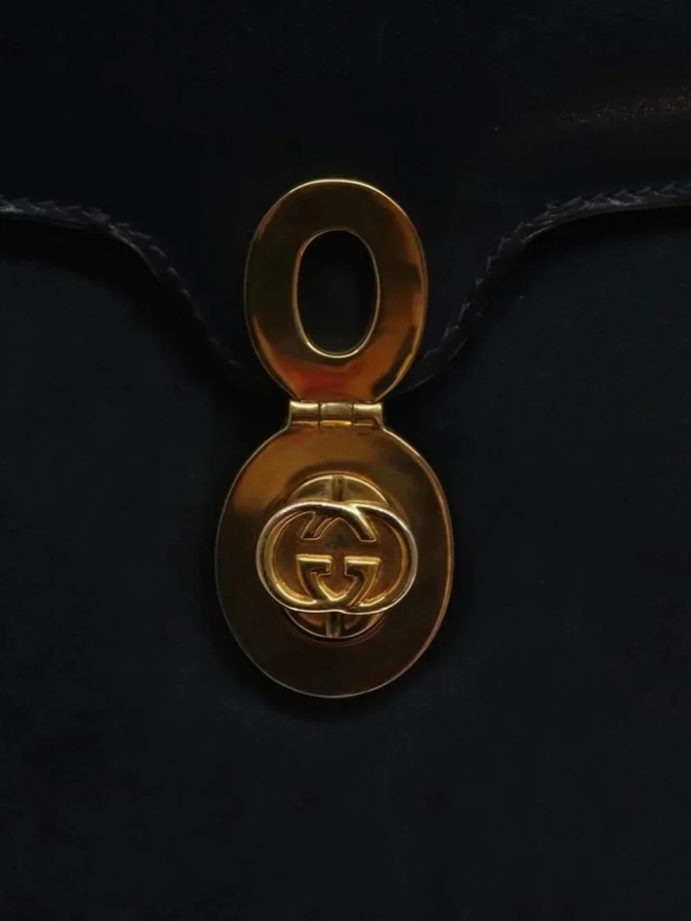 GUCCI Hand Bag Leather Navy Gold Auth - Picture 8 of 16